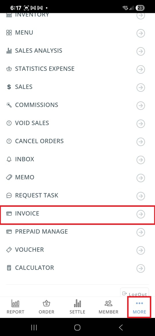 kadmin invoice list