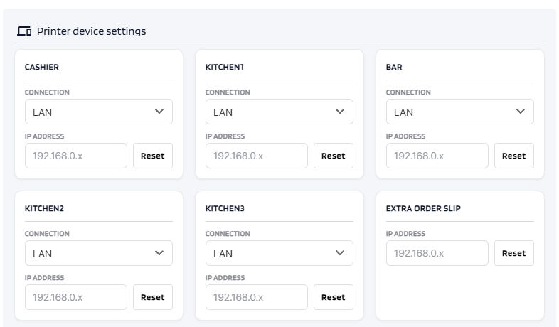 Printer IP settings in POS